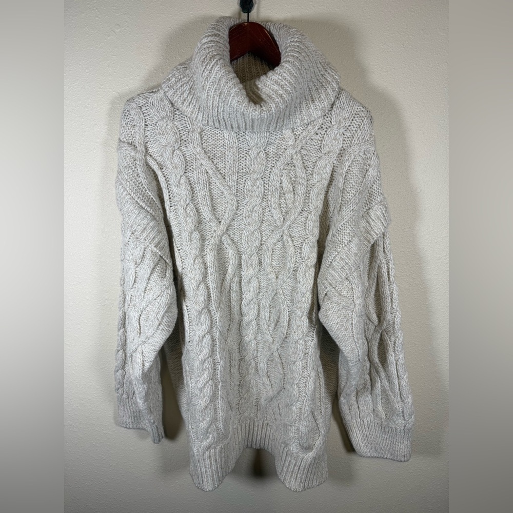 Women’s Plus Size 14/16 Chunky Cable Knit Turtle Neck Sweater Fisherman NEW